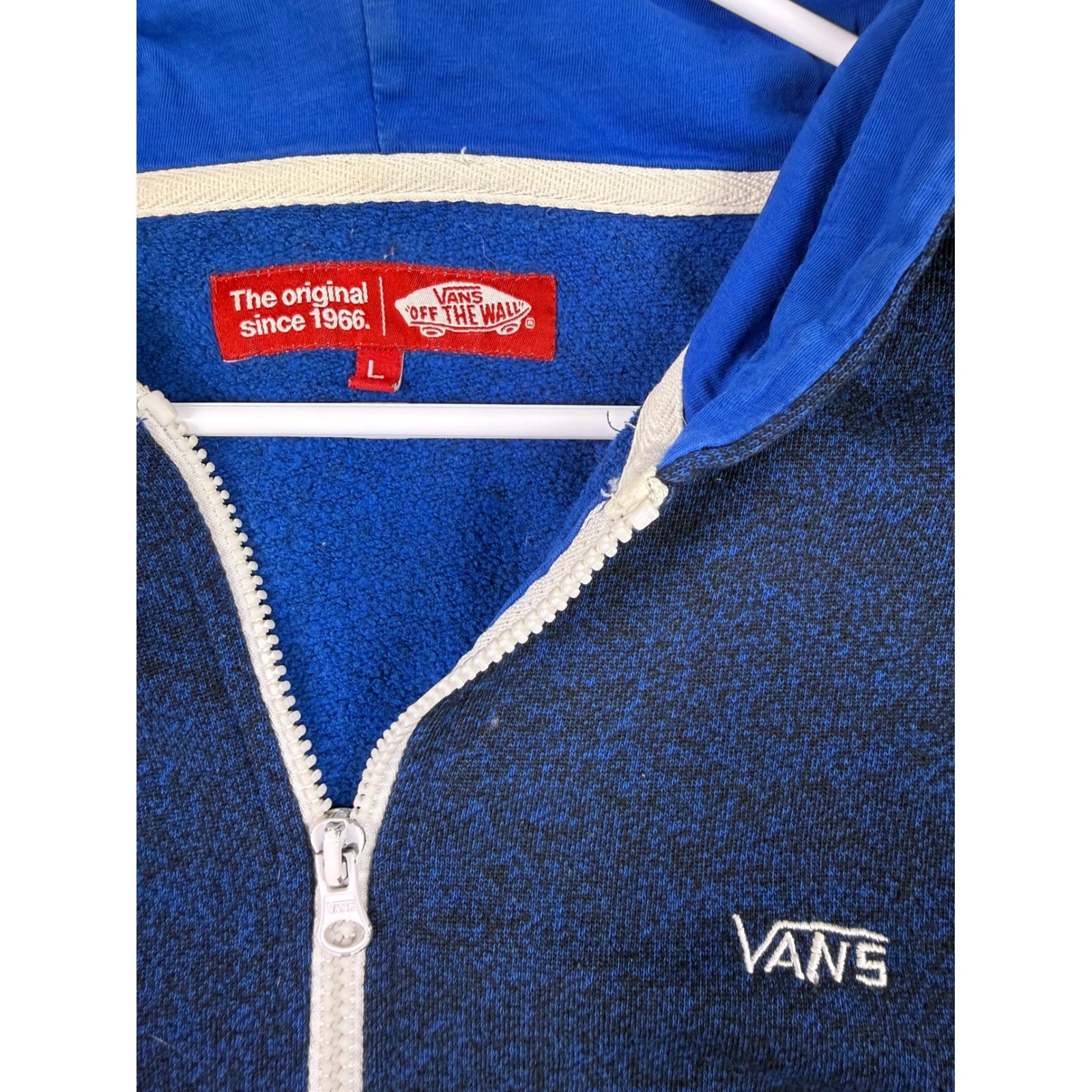 Vans Off The Wall Mens Large Blue Marled Full Zip Hoodie Sweatshirt Embroidered
