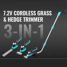 DURATECH 7.2V 3-in-1 Cordless Electric Grass Trimmer Hedge Shears Extension Pole