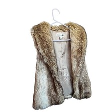 Forever 21 Faux Fur Vest Women Small Beige Brown Lined Open Front Cozy Layer