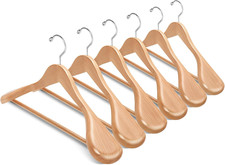 6 Pack Wide Shoulder Wooden Suit Hangers, Natural Wood Coat Hangers with Non Sli