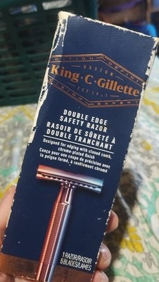 King C. Gillette Double Edge Safety Razor Men Face Silver Metal Handle + Blades