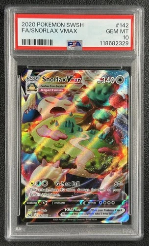 SNORLAX FA PSA 10 2020 POKEMON SWORD & SHIELD #142/202 VMAX HOLO 2329