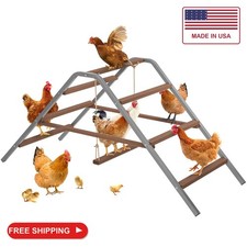 PETSFIT Chicken Perch, Solid Wood Rustproof Iron Roosting Bar with Swing