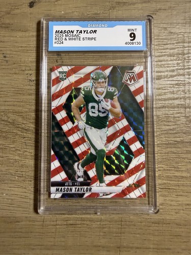 Panini 2025 Mosaic Mason Taylor Red & White Stripe RC #324 Jets Diamond 9