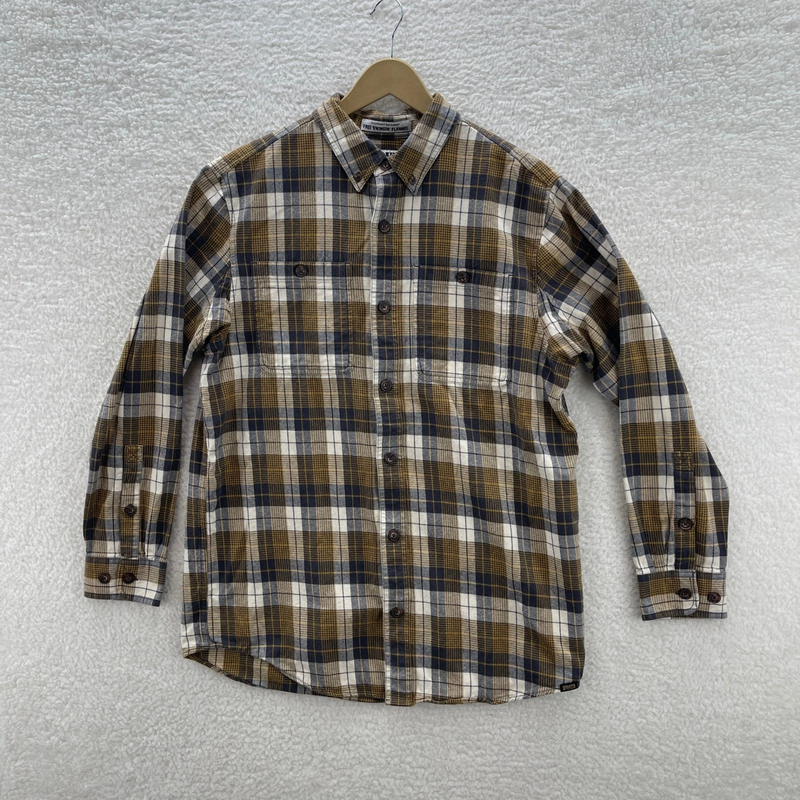 Duluth Trading Co Shirt Mens M Black Yellow Free Swingin Flannel Plaid Outdoor