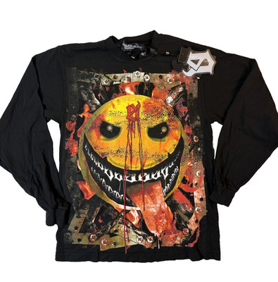 Evil Vice Horror Gore Streetwear Mens SM Black Long Sleeve Evil Smiley AOP NWT