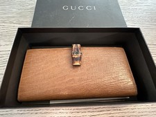 Gucci Vintage Bamboo Leather Long Niagara Wallet Brown With Box