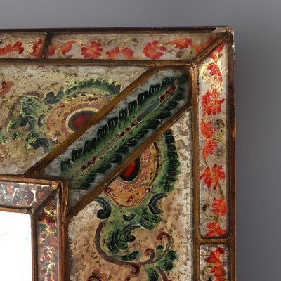 Vintage Italian Venetian Polychromed Parclose Mirror With Stylized