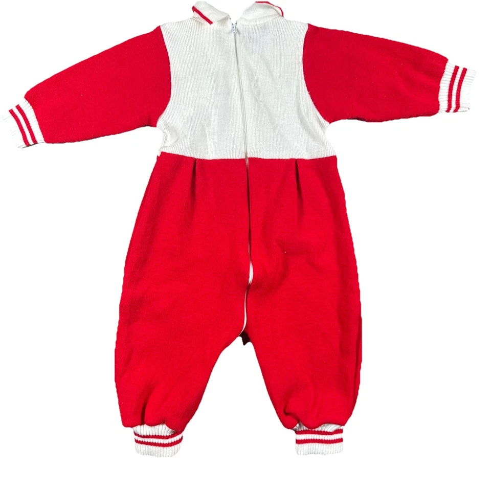 Mameluco rojo vintage para bebés niños vacaciones Navidad 6-9 meses caballo mecedor cremallera Foto 4 de 4