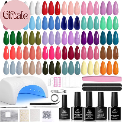 Beetles Gel Nail Polish Kit with U V Light -54 Pcs Gel Nail Kit Four Seasons Glo