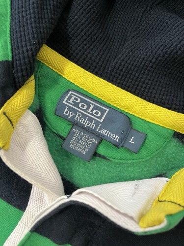 Vintage Polo Ralph Lauren Striped Rugby Long Sleeve Hooded Shirt Green Blue Sz L by Ralph Lauren, Size L, $49.99 - Photo 3