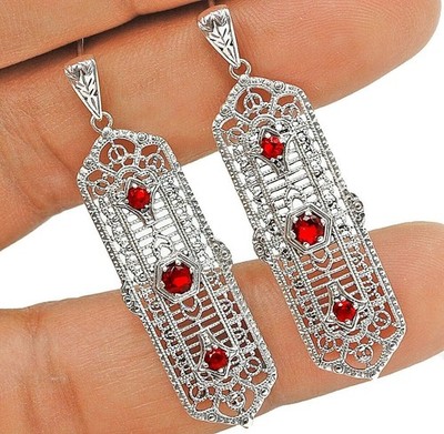 Ohrringe 2 kt wärmebehandelter Feuergranat 925 Sterlingsilber viktorianischer Stil