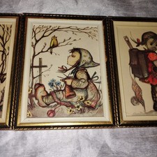 Vintage Set Of 3 HUMMEL Prints Gold Wood Frames Made In Germany 6in By 4 1/2in