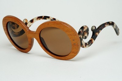 Prada Sunglasses Baroque Wood Rare Round Brown PR27RS SPR 27R IAM
