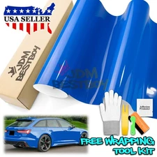 High Gloss Sapphire Blue Car Vinyl Wrap Sticker Decal Sheet Film DIY Air Release