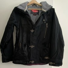 SIMS Women's Black Ski Jacket M Hooded Nylon Mid-Length Button Zip Windproof