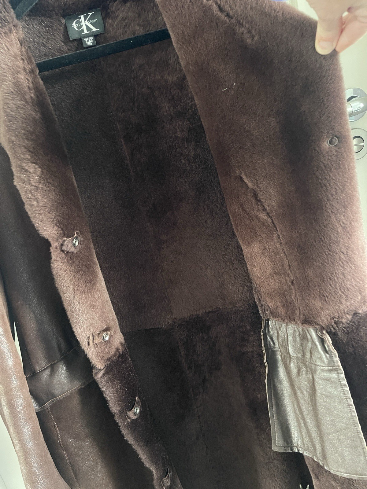 CK Calvin Klein 14 UK Year 2000 Vintage Shearling Leather Designer Coat pristine image 7