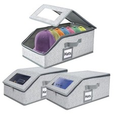 3 PCS Stackable Hat Storage for Baseball Caps  Hat Box Hold up to 33 Cap Box