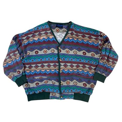 Vintage 90s Strickjacke Einheitsgröße Funky Jazzy Hell Abstrakt Druckmuster Men