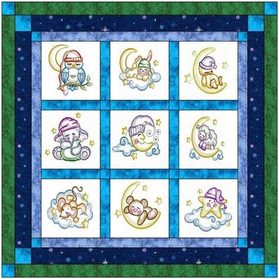 Quilt Kit Nite Nite Baby Boy  with 9 Finished Embroidery Blocks