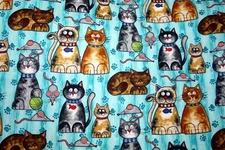 WHISKERVILLE ON TURQUOISE FROM BLANK QUILTING  - 100% COTTON FABRIC