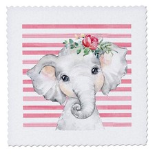 3dRose Watercolor Floral Baby Girl Quilt Square 18x18-inch Cute Design