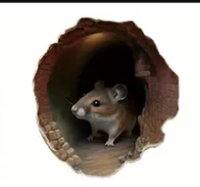 Cute Brown Mouse Rat Rodent Living in Wall Sticker Realistic Decal Kitchen MH001