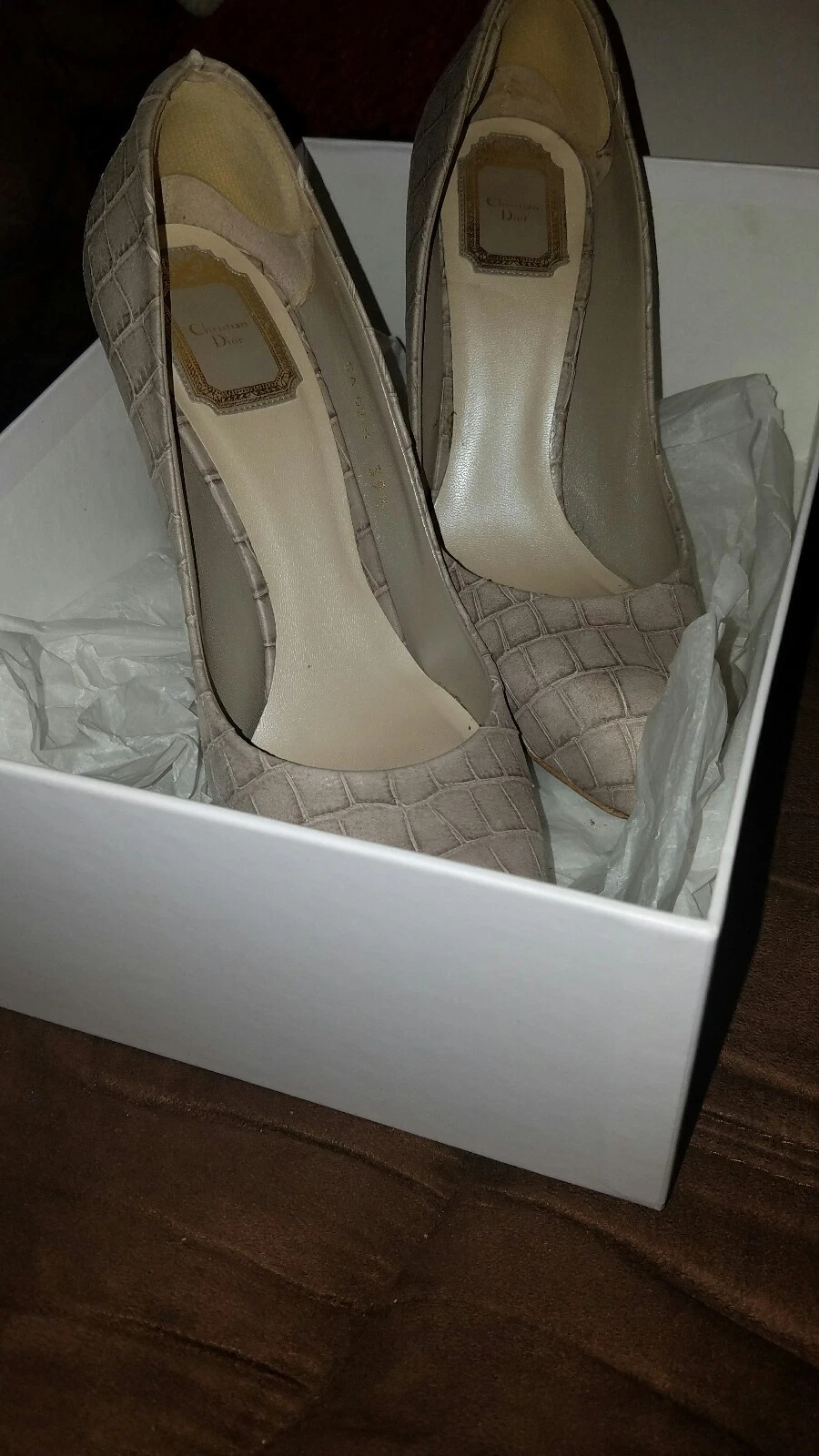 Pompe peau de veau imprimée Dior Miss Dior Python taille 39,5/9,5 752 taupe fonce 