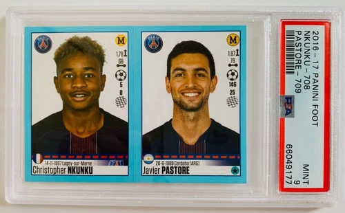 2016-17 Panini Foot # 708 Christopher Nkunku PSG rookie sticker PSA 9 MINT
