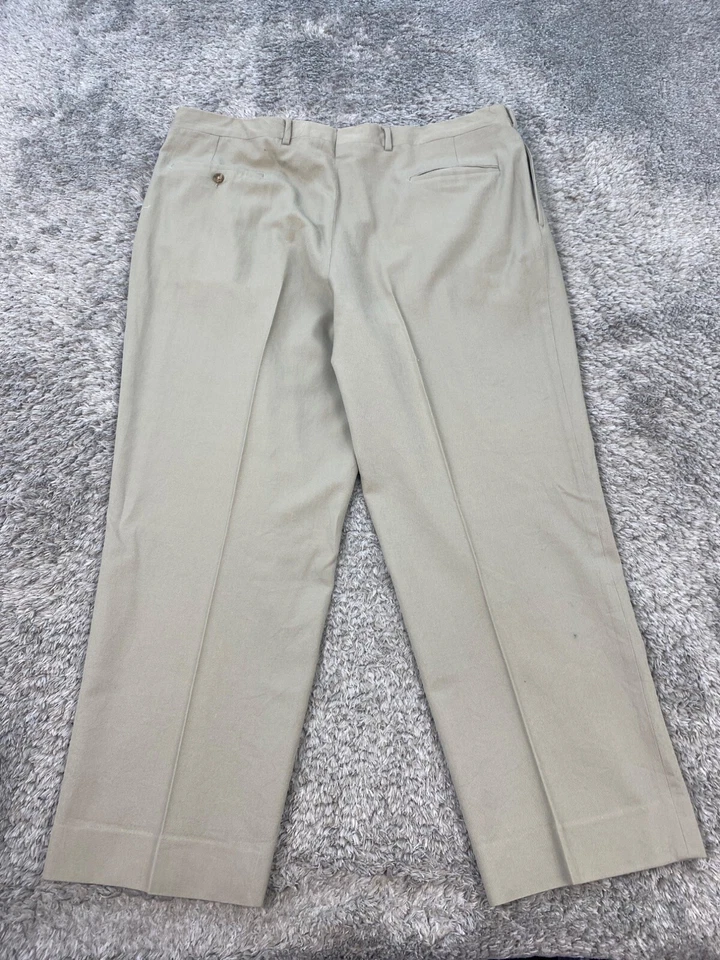 Calça Corbin Masculina 38X28 Bege Caqui Lã Frente Plana União Fabricada nos EUA - Imagem 2 de 4