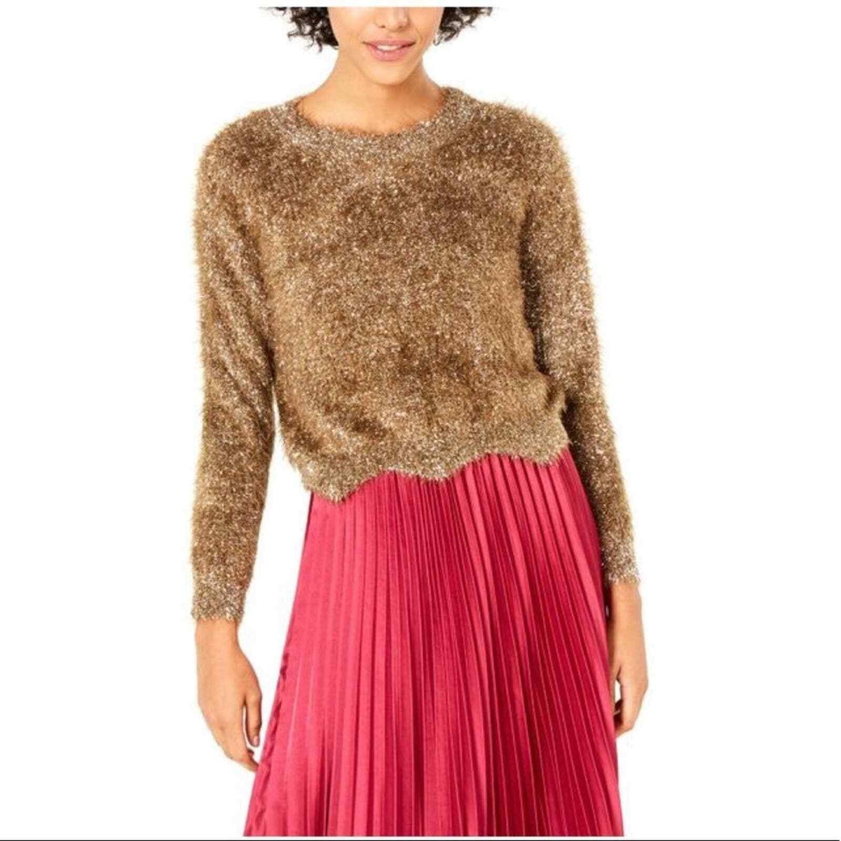 Lucy Paris Lola Metallic Eyelash Sweater in Gold Size Medium NWT