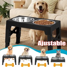 Elevated Dog Bowl Pet Feeder Stainless Steel Raised Food Water Stand w/ 2 Bowls