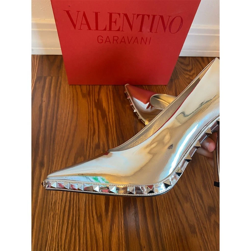 Valentino decolte donna argento Rockstud stiletto taglia 39 9 tacco formale