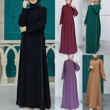 Muslim Women Dress Loose Casual Plain Color Arab Robe Islamic Lady Kaftan Abayas