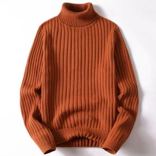 Solid Color Twist Roll Turtleneck Sweater Men's Striped Thick Knit Base Knitwear