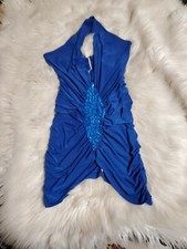 Polaris SEXY blue  BODYCON DRESS Strapless CLUBWEAR size L  SLINKY STRETCH