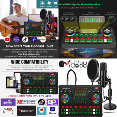 PROFESIONAL Equipo Estudio Grabacion Podcast Mezclador Microfono Condensador