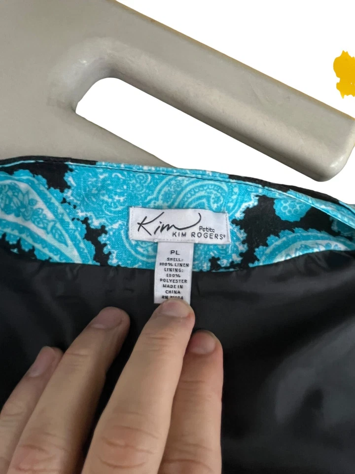 Chaqueta Blazer Kim Rogers Mujer PL Negra Azul Paisley Volantes Borde Frente Abierto Foto 4 de 4