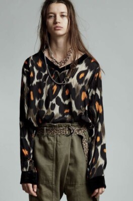 $595 NWT Brand New R13 Woven V-Neck Sweater Leopard. Size XS