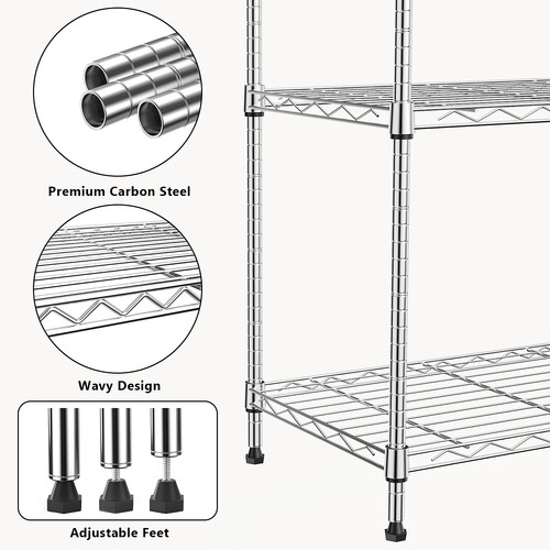 4 Tier Shelf Adjustable Storage Shelving Unit Steel Organizer Wire Racks Kitchen - Picture 2 of 7