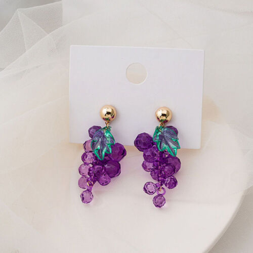 Fioletowe kolczyki 3D kropla winogron - urocze akrylowe dangle owocowe dla kobiet / dziewcząt - XL - Zdjęcie 1 z 12
