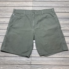 Carhartt Shorts Mens 42 Green B190 LDN Carpenter Canvas Workwear Logo Utility