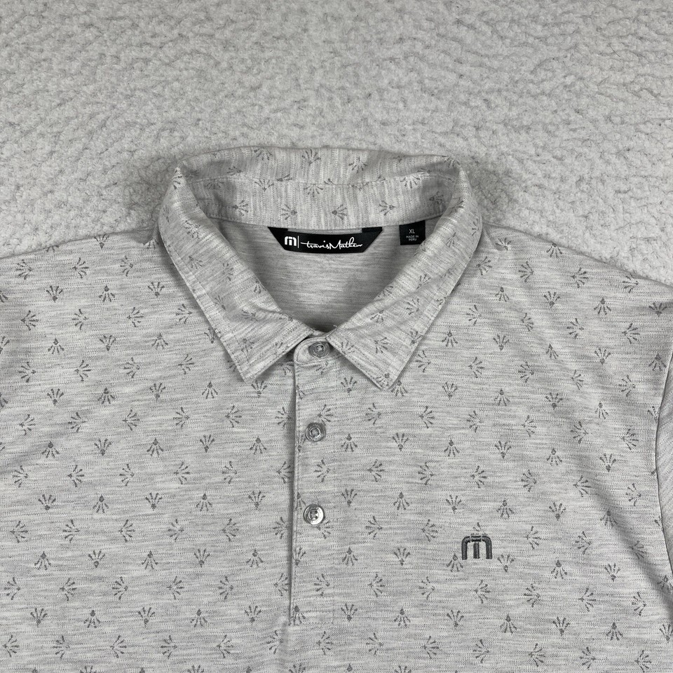 Travis Mathew Polo Shirt Mens XL Gray AOP Golfer Preppy Casual Workwear