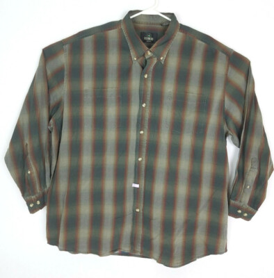 RedHead Mens XXL Long Sleeve Button Shirt Green Cotton Plaid Hiking Hunting