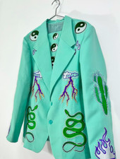 Men's Blue 2Pc Bespoke Snakes Embroidered Nudie Western cowboy Cocktail Outfit