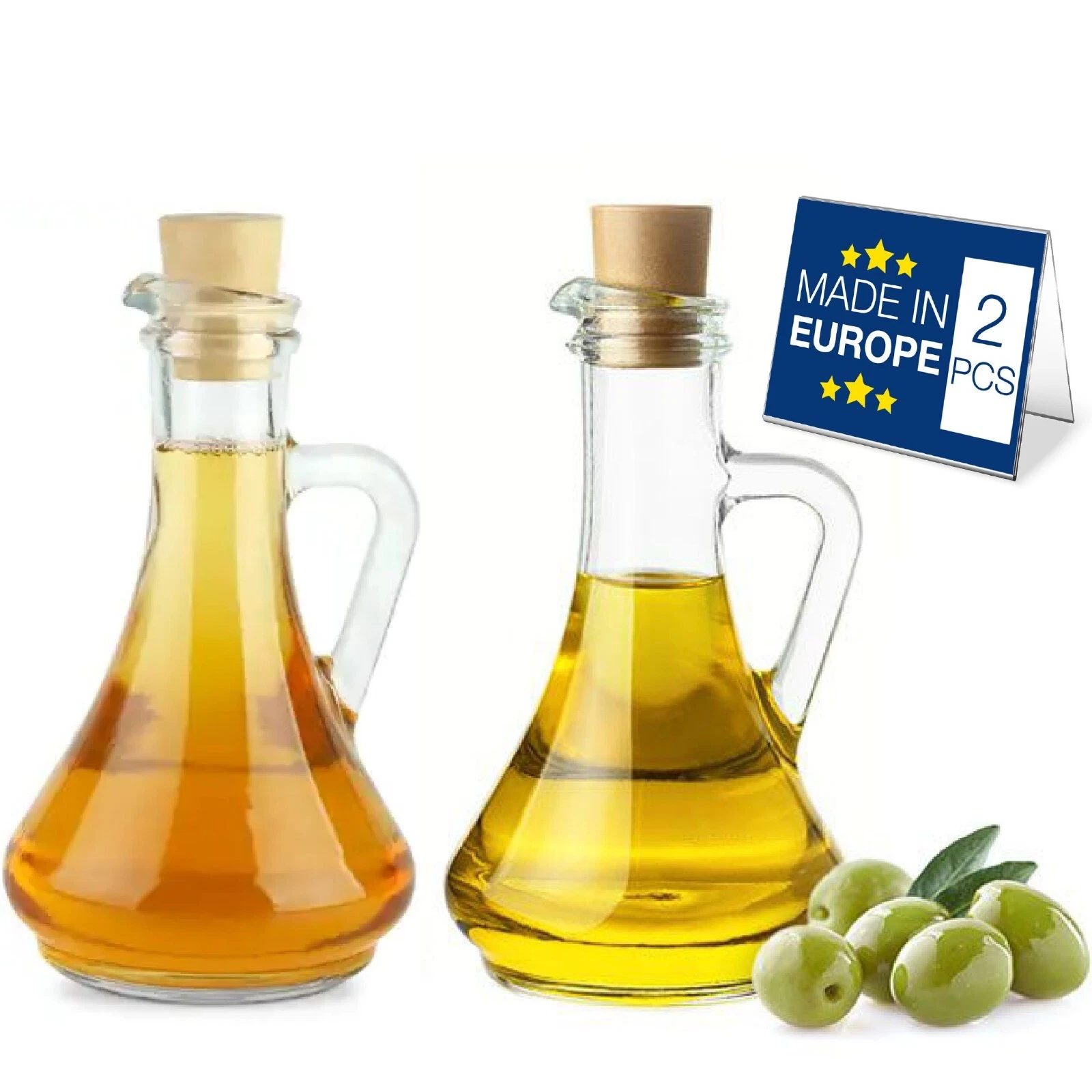 Hakan Handmade Olive Oil and Vinegar Dispenser Set with Cork Stoppers, 8.75 Oz