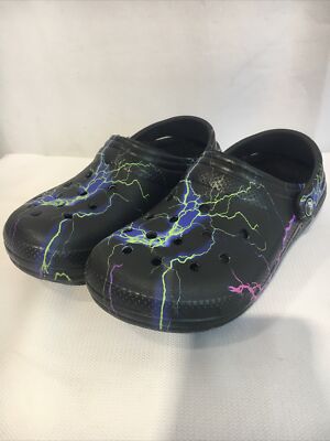 Crocs Black Lightning Bolt Womens Mens Graphic Clogs Lined