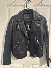 ⚡️new⚡️madewell Sz Xs Black Leather Moto Biker Jacket Motorcycle Washed E0488