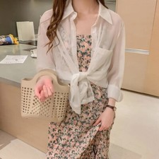 Lady Chiffon Shirts Tops Sheer See Through Outwear Sun Protection Jackets Summer