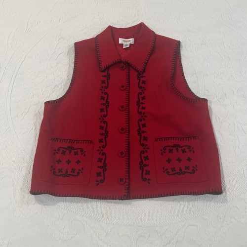 Gilet Talbots rosso misto lana ricamato donna petite medio foderato vacanze inverno - Foto 2 di 20